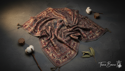 The Royal Elephant Reversible Shawl: |Bordeaux & Blue-Grey| TANA BANA