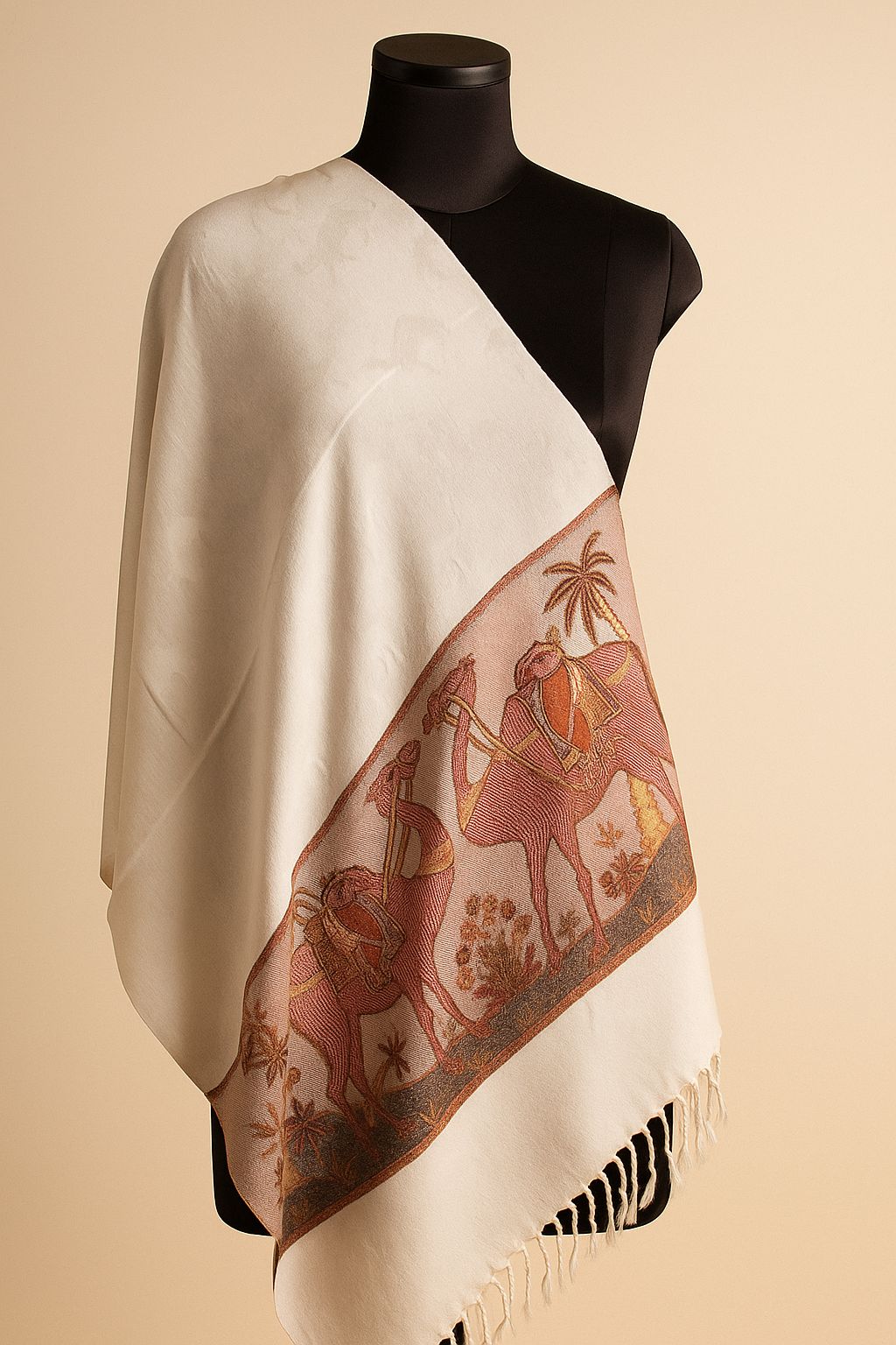 SILK BORDER JAMAAWAR SHAWL |CAMEL PRINT|TANA BANA |