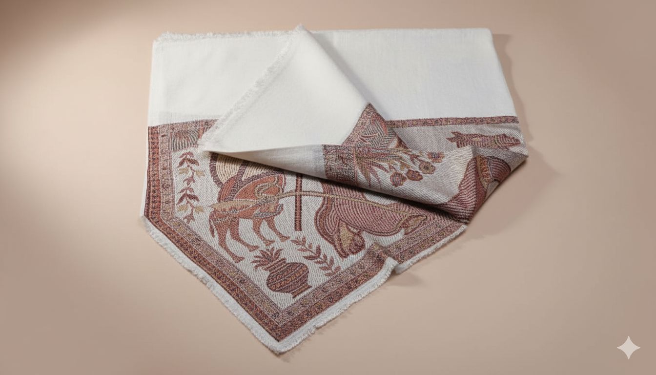 SILK BORDER JAMAAWAR SHAWL |CAMEL PRINT|TANA BANA |