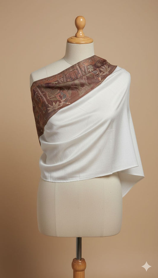 SILK BORDER JAMAAWAR SHAWL |CAMEL PRINT|TANA BANA |